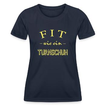 Fit wie ein Turnschuh, Spruch, Fitness - Frauen Funktions-T-Shirt - Navy - Vorne - AI Model Female 172 light (172cm)
