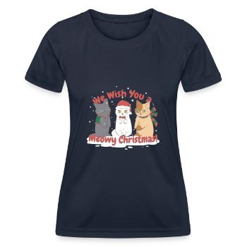 Christmas - We wish you a Meowy Christmas! - Women's Functional T-Shirt - navy - Front - AI Model Female 172 light (172cm)
