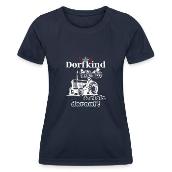 Dorfkind und stolz darauf- Spruch mit Traktor - Frauen Funktions-T-Shirt - Navy - Vorne - AI Model Female 172 light (172cm)
