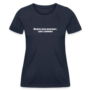 Pilates - Beweg dich bewusst, lebe lebendig - Frauen Funktions-T-Shirt - Navy - Vorne - AI Model Female 172 light (172cm)