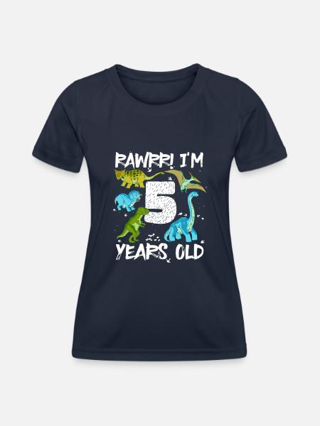 Fünf Jahre 5. Geburtstag 5 Jahre, Dinosaurier - Frauen Funktions-T-Shirt - Navy