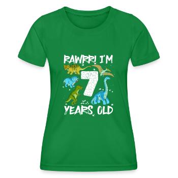 Sept 7 ans 7e anniversaire 7 ans, dinosaure - T-shirt sport Femme - vert - Devant - AI Model Female 172 dark (172cm)