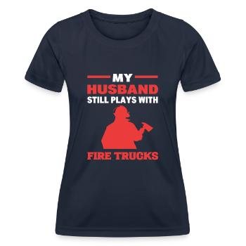 Husband Firefighter - Women's Functional T-Shirt - navy - Front - AI Model Female 172 light (172cm)