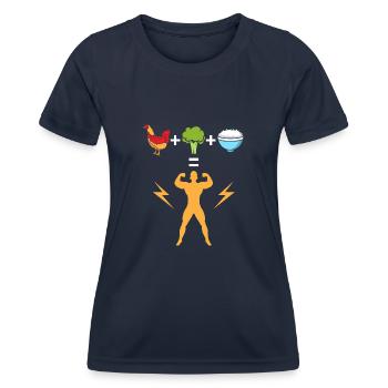 Huhn mit Brokkoli und Reis = Bodybuilder - Frauen Funktions-T-Shirt - Navy - Vorne - AI Model Female 172 light (172cm)