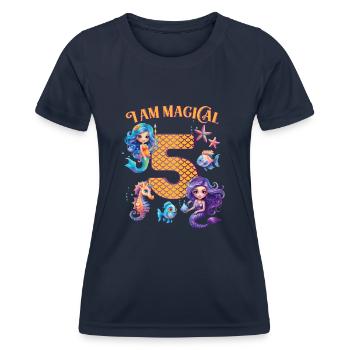Mermaid Birthday 5 years - Women's Functional T-Shirt - navy - Front - AI Model Female 172 light (172cm)