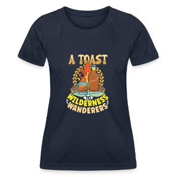 Campfire Nights Whisky Delights Outdoor Adventure - Women's Functional T-Shirt - navy - Front - AI Model Female 172 light (172cm)