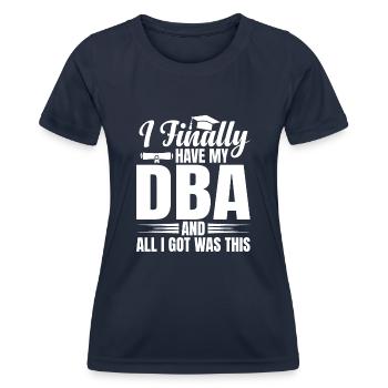 DBA Degree DBA Degree Docteur en commerce - T-shirt sport Femme - bleu marine - Devant - AI Model Female 172 light (172cm)