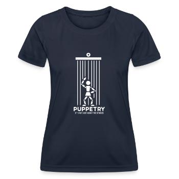 Puppet Mastery Shadow Play Bauchredner-geschenk - Frauen Funktions-T-Shirt - Navy - Vorne - AI Model Female 172 light (172cm)