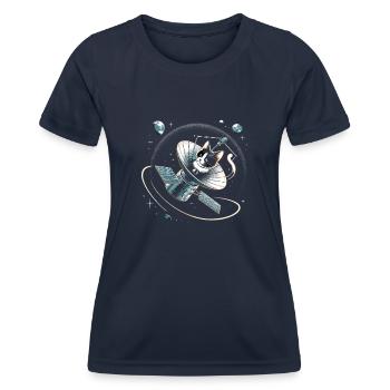 Chat, Astronaute, Astronomie, Système Solaire Externe - T-shirt sport Femme - bleu marine - Devant - AI Model Female 172 light (172cm)