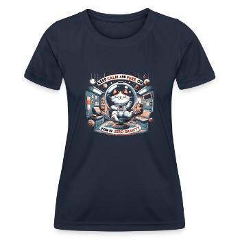 Chat, Astronaute, Astronomie, Système Solaire Externe - T-shirt sport Femme - bleu marine - Devant - AI Model Female 172 light (172cm)