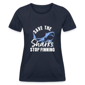Rettet die Haie - Stoppt das Finning - Frauen Funktions-T-Shirt - Navy - Vorne - AI Model Female 172 light (172cm)