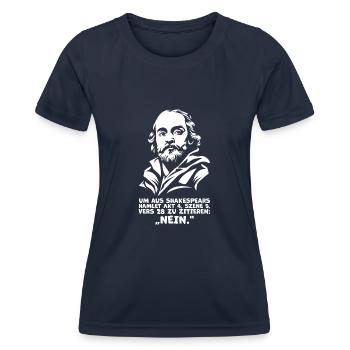 Shakespeare's 'No' Quote – Funny Hamlet Quote - Women's Functional T-Shirt - navy - Front - AI Model Female 172 light (172cm)