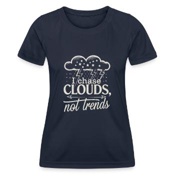 Whimsical Weather Patterns, Whimsical Clouds, Funny - Women's Functional T-Shirt - navy - Front - AI Model Female 172 light (172cm)