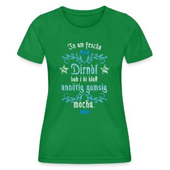 In am Dirndl dad i di gamsig mocha - Frauen Funktions-T-Shirt - Kelly Green - Vorne - AI Model Female 172 dark (172cm)