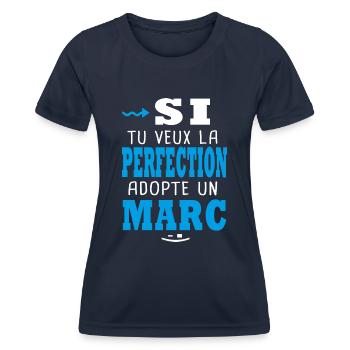 Marc Si tu veux la perfection adopte un marc - T-shirt sport Femme - bleu marine - Devant - AI Model Female 172 light (172cm)