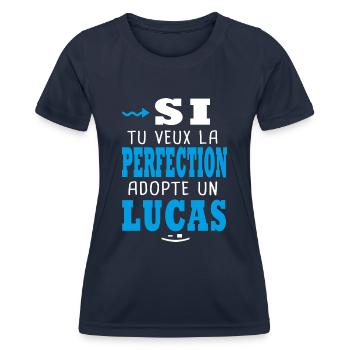 Lucas Si tu veux la perfection adopte un lucas - T-shirt sport Femme - bleu marine - Devant - AI Model Female 172 light (172cm)