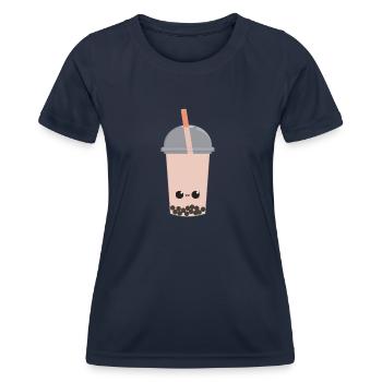 Kawaii bubble tea peach - Women's Functional T-Shirt - navy - Front - AI Model Female 172 light (172cm)
