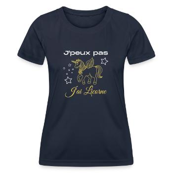 J'peux pas j'ai licorne - T-shirt sport Femme - bleu marine - Devant - AI Model Female 172 light (172cm)