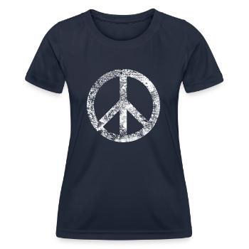 Peacezeichen Pazifist Frieden Graffiti Grunge Used - Frauen Funktions-T-Shirt - Navy - Vorne - AI Model Female 172 light (172cm)