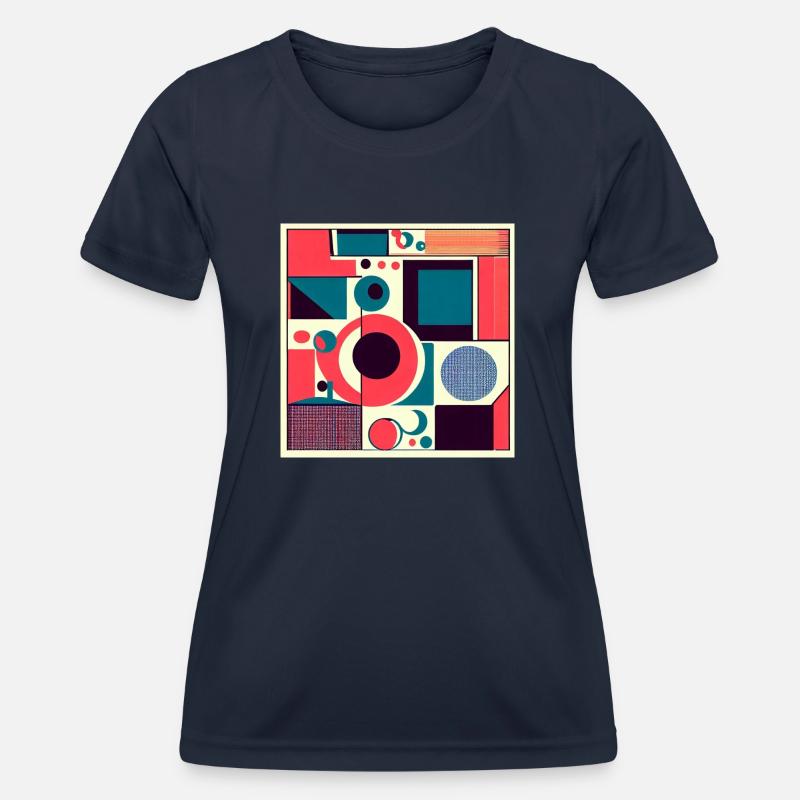 Squares, rectangles, circles in Pop Art style - Women's Functional T-Shirt - navy
