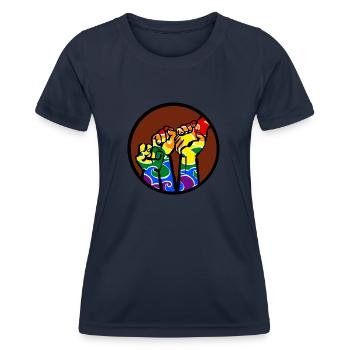 Poings4b LGBT - T-shirt sport Femme - bleu marine - Devant - AI Model Female 172 light (172cm)
