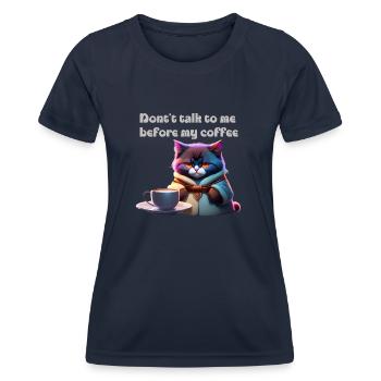 Lustige Katze und Kaffee - Frauen Funktions-T-Shirt - Navy - Vorne - AI Model Female 172 light (172cm)