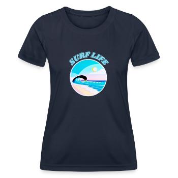 Surf Life, plage, soleil, mer, sable, vagues et été - T-shirt sport Femme - bleu marine - Devant - AI Model Female 172 light (172cm)