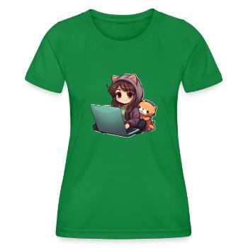 Cozy Cartoon Girl Homeage - T-shirt sport Femme - vert - Devant - AI Model Female 172 dark (172cm)