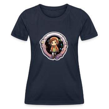 Whimsical Wanderer Cartoon Dimension Traveler - Frauen Funktions-T-Shirt - Navy - Vorne - AI Model Female 172 light (172cm)