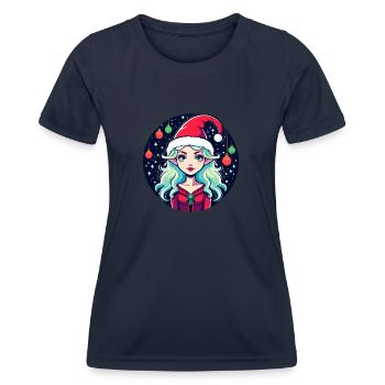 Elf Christmas Illustration - Women's Functional T-Shirt - navy - Front - AI Model Female 172 light (172cm)