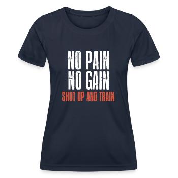 NO PAIN NO GAIN - Frauen Funktions-T-Shirt - Navy - Vorne - AI Model Female 172 light (172cm)