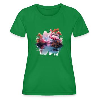 Flamingos pinke Vögel Natur Design - Frauen Funktions-T-Shirt - Kelly Green - Vorne - AI Model Female 172 dark (172cm)