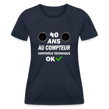 40ans au compteur contrôle technique ok t-shirt - T-shirt sport Femme - bleu marine - Devant - AI Model Female 172 light (172cm)