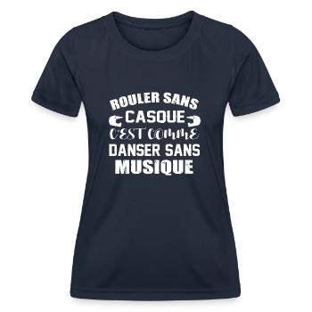 Maillot moto motard motarde homme femme humour - T-shirt sport Femme - bleu marine - Devant - AI Model Female 172 light (172cm)