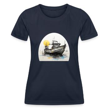 Fischerboot mit Angelruten - Frauen Funktions-T-Shirt - Navy - Vorne - AI Model Female 172 light (172cm)