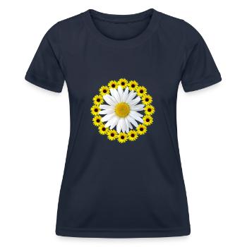 Sonnenblumen mit Margerite Blumenmuster Blüte - Frauen Funktions-T-Shirt - Navy - Vorne - AI Model Female 172 light (172cm)
