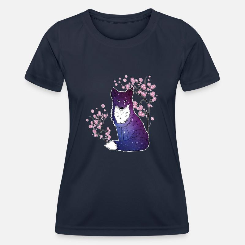 Fox Japanese Cherry Blossoms Gift - Women's Functional T-Shirt - navy