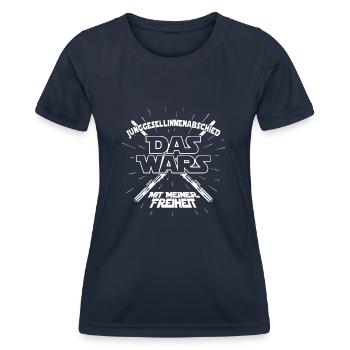 DAS WARS Braut Spruch JGA Junggesellinnenabschied - Frauen Funktions-T-Shirt - Navy - Vorne - AI Model Female 172 light (172cm)