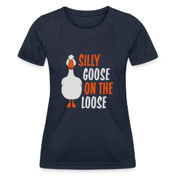 goose on the loose - Frauen Funktions-T-Shirt - Navy - Vorne - AI Model Female 172 light (172cm)