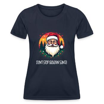 Don't stop believin Santa retro Weihnachtsmann - Frauen Funktions-T-Shirt - Navy - Vorne - AI Model Female 172 light (172cm)