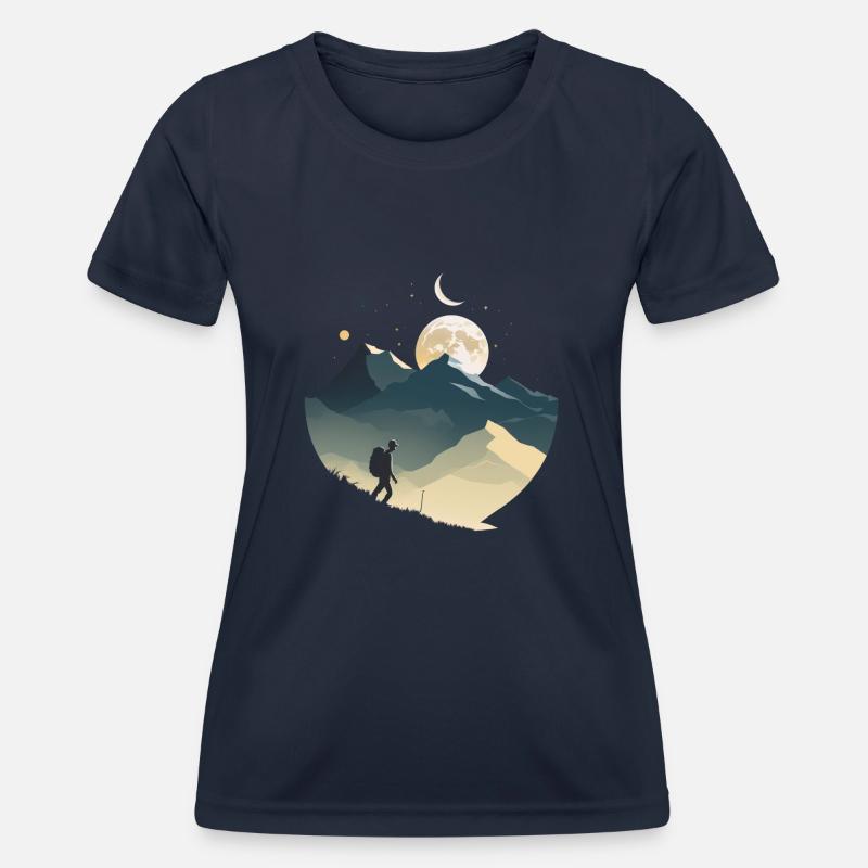 Backpackers in the mountains, moonlight - Women's Functional T-Shirt - navy