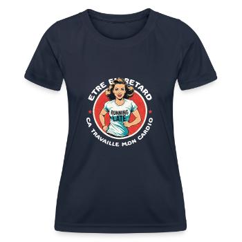 Late Cardio - Sport Humor - Women's Functional T-Shirt - navy - Front - AI Model Female 172 light (172cm)