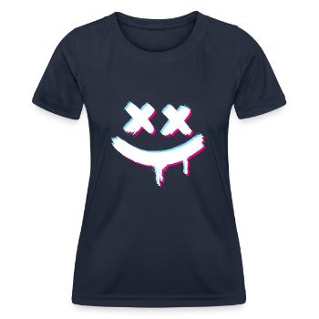 Smiley Smile Glitch Böse - Frauen Funktions-T-Shirt - Navy - Vorne - AI Model Female 172 light (172cm)