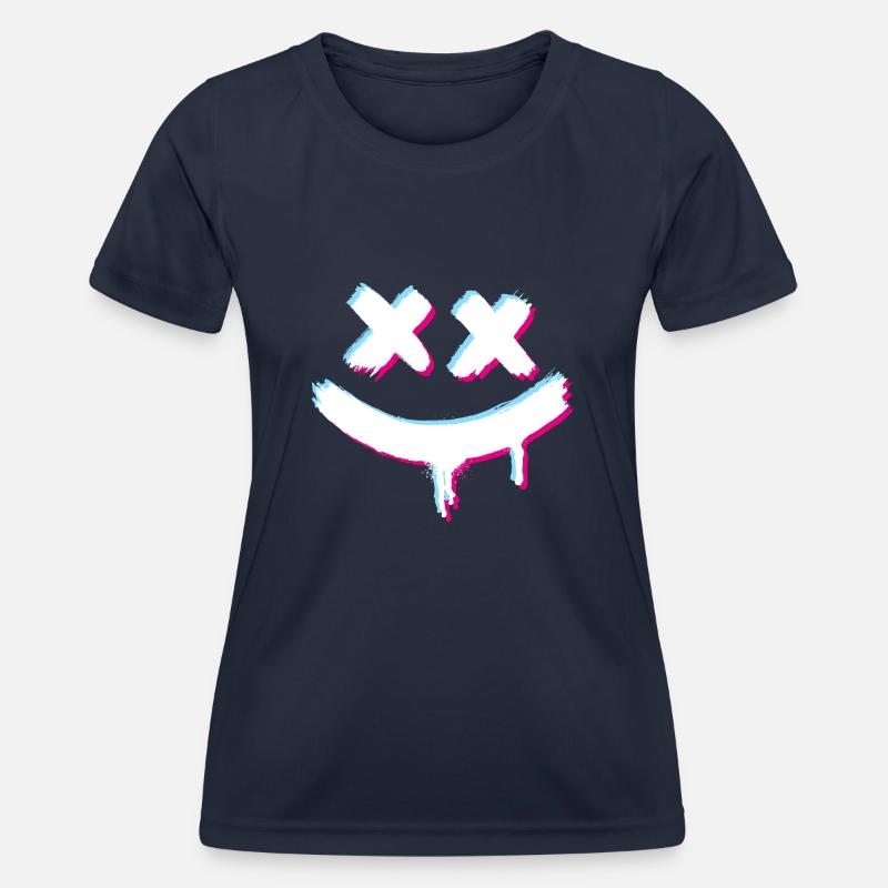 Smiley Smile Glitch Evil - Women's Functional T-Shirt - navy