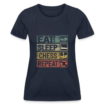 Eat Sleep Chess Repeat Funny Chess Player - Frauen Funktions-T-Shirt - Navy - Vorne - AI Model Female 172 light (172cm)