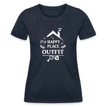 Happy Place Outfit Zuhause Einzug Umzug Wohnung - Frauen Funktions-T-Shirt - Navy - Vorne - AI Model Female 172 light (172cm)