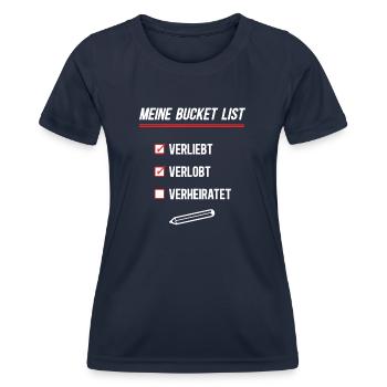Verliebt Verlobt Verheiratet Hochzeit Ehe Antrag - Frauen Funktions-T-Shirt - Navy - Vorne - AI Model Female 172 light (172cm)