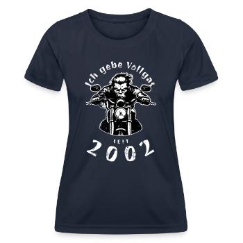22e anniversaire Je tourne à plein régime depuis 2002 - T-shirt sport Femme - bleu marine - Devant - AI Model Female 172 light (172cm)