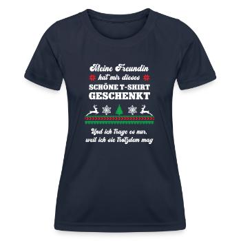 Weihnachten Wichteln Häßliches Weihnachtsshirt - Frauen Funktions-T-Shirt - Navy - Vorne - AI Model Female 172 light (172cm)