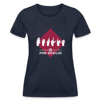 B for Berlin - Gebärde - Farbkombi frei wählbar! - Frauen Funktions-T-Shirt - Navy - Vorne - AI Model Female 172 light (172cm)